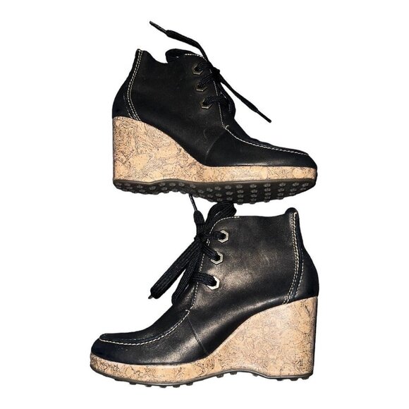 TIMBERLAND Bronze Metallic Leather Ankle Moc Toe Combat Boot Wedge Heel - Picture 6 of 10